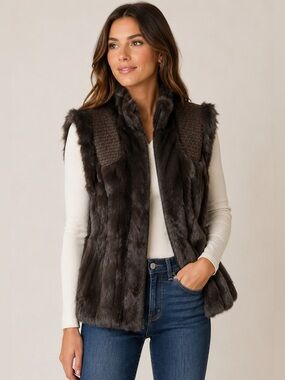 Linda Richards Luxury Genuine Rabbit Fur Reversible Vest – Size XL